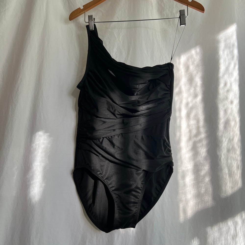 Miraclesuit One-Shoulder Ruched Black One Piece Swimsuit 10